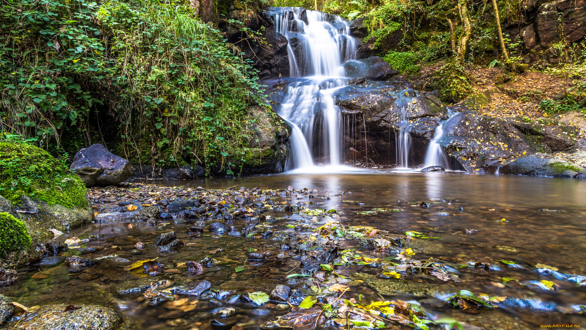 природа, водопады, река, лес, водопад