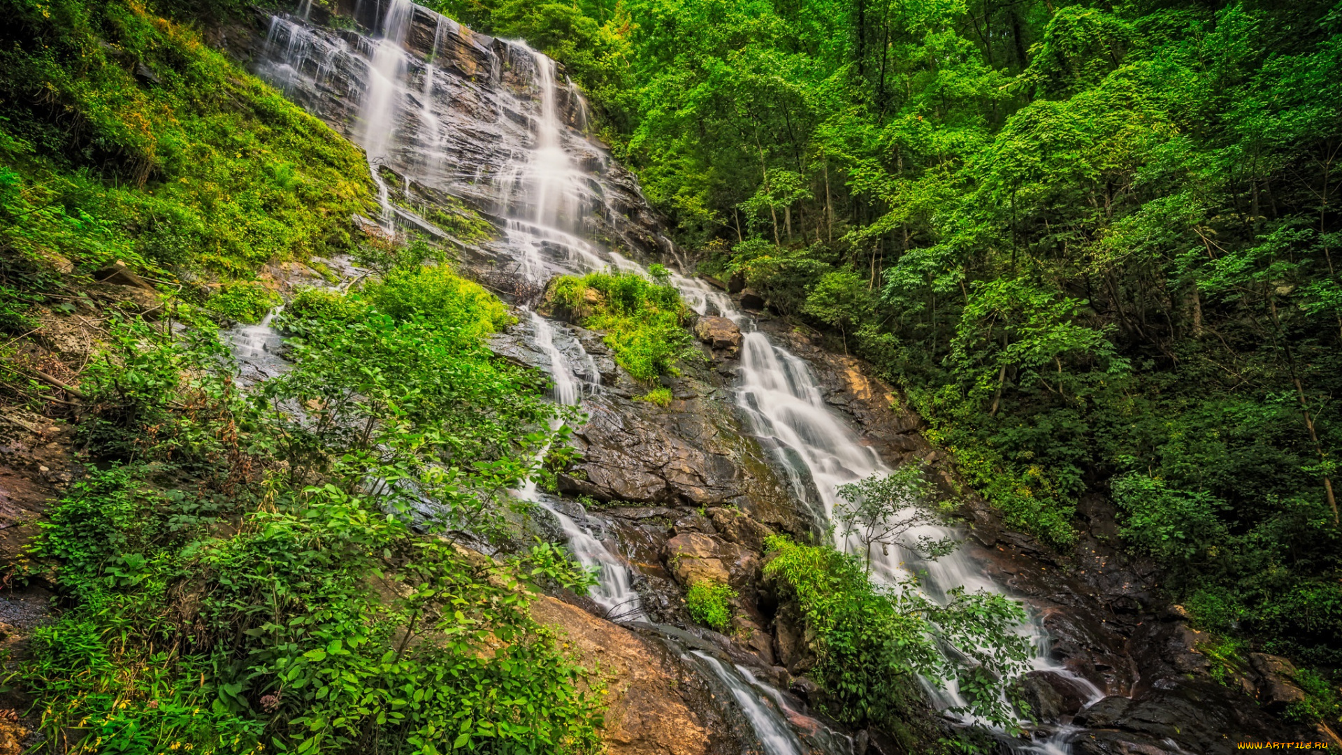 природа, водопады, водопад, река, лес