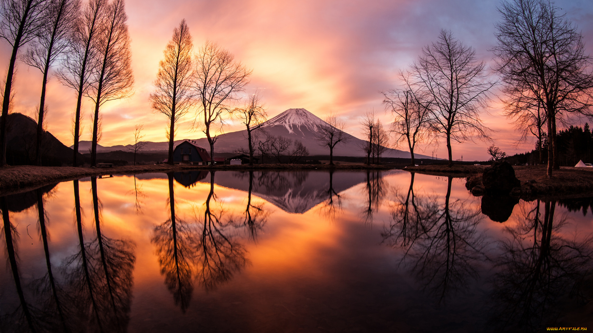 природа, восходы, закаты, деревья, закат, вечер, отражение, озеро