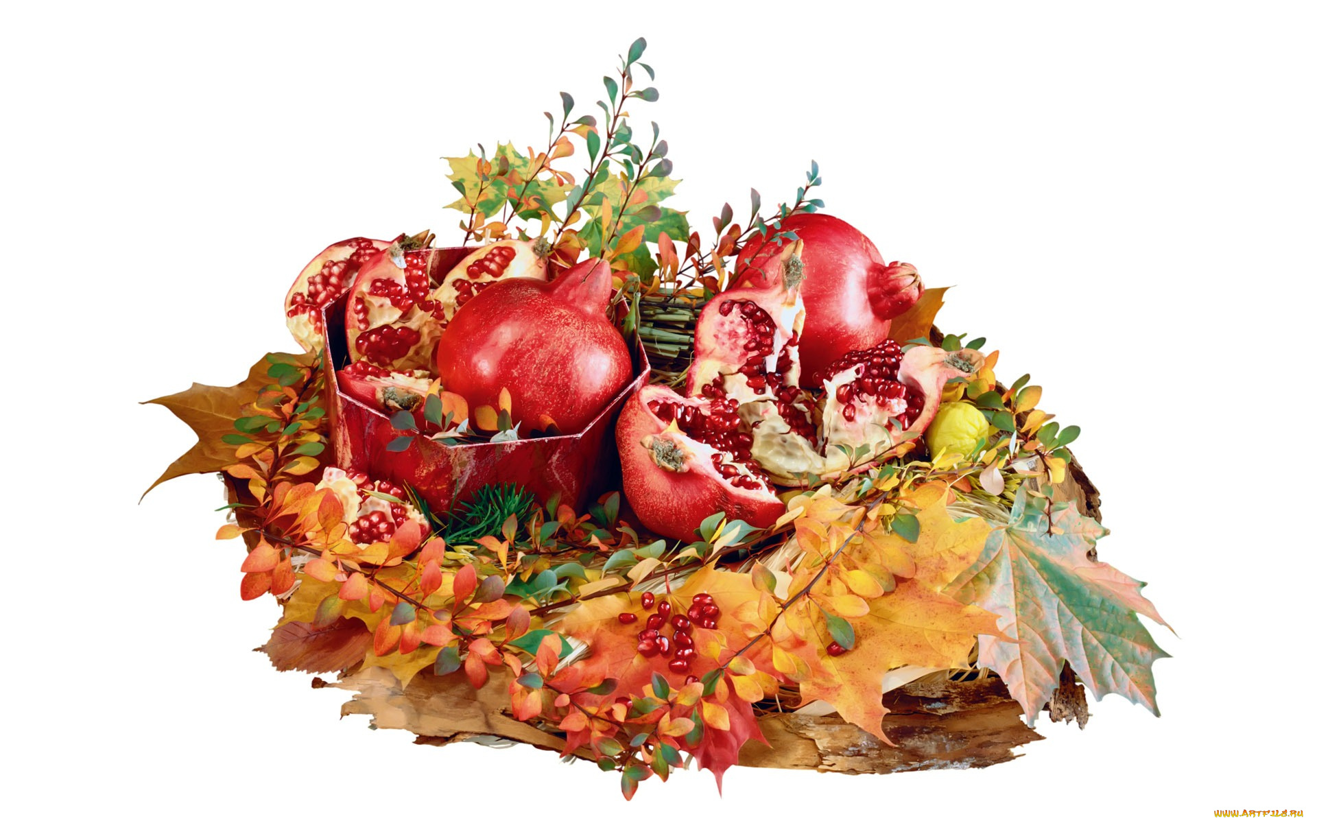 еда, гранат, зерна, плоды, листья, гранаты