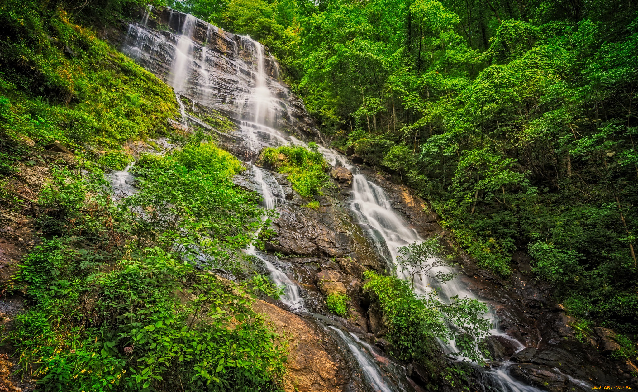 природа, водопады, водопад, река, лес