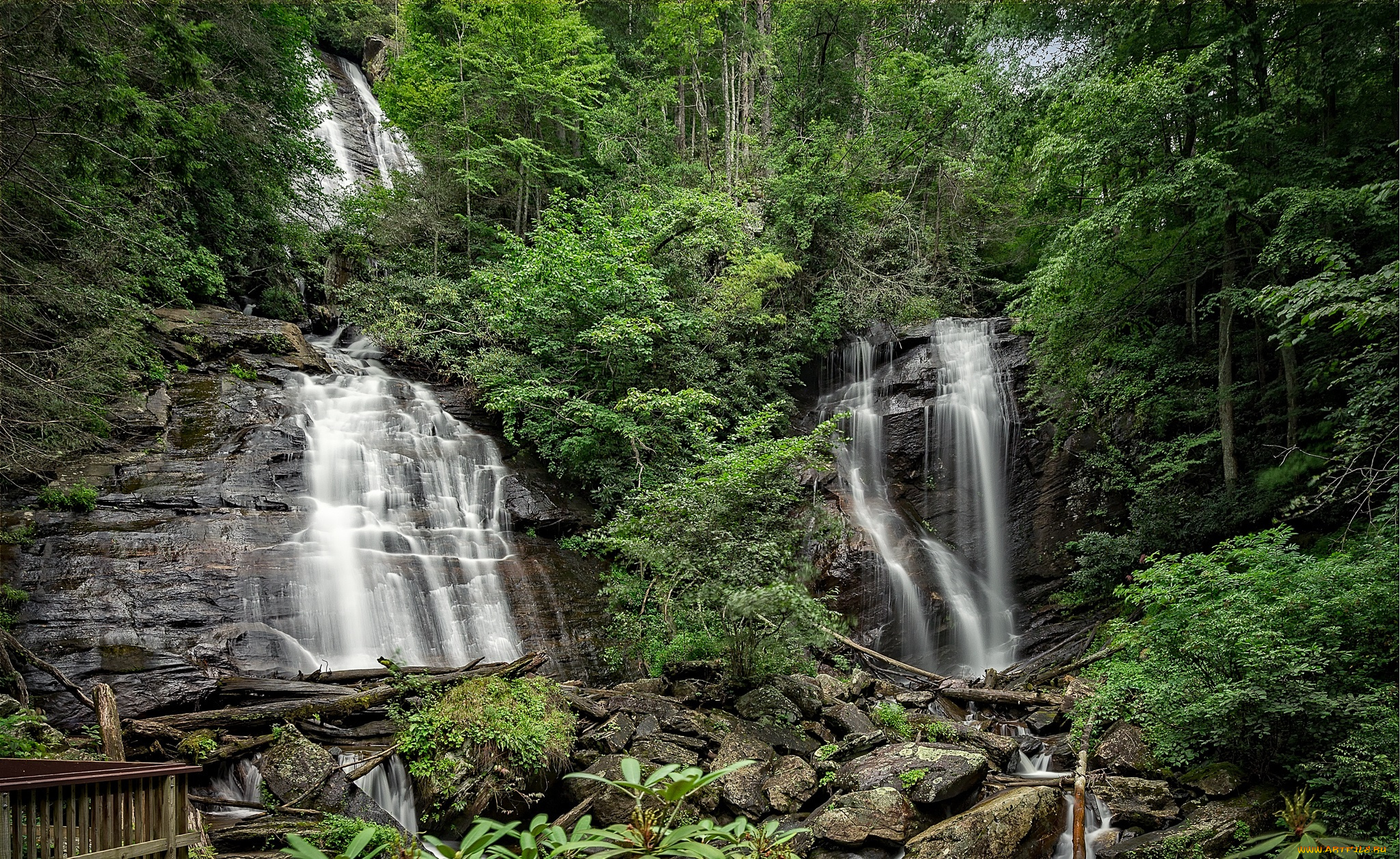 природа, водопады, водопад, река, лес