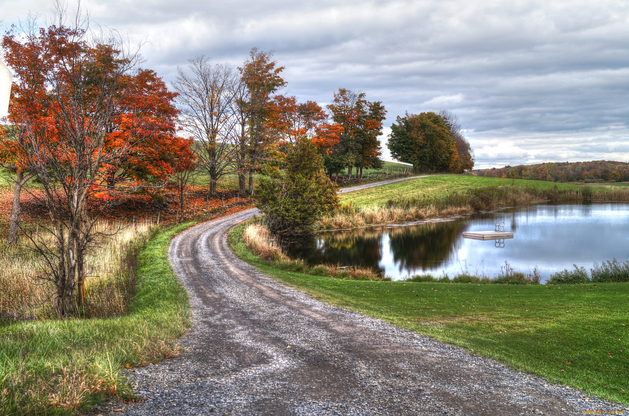 природа, дороги, лес, озеро, грунтовка