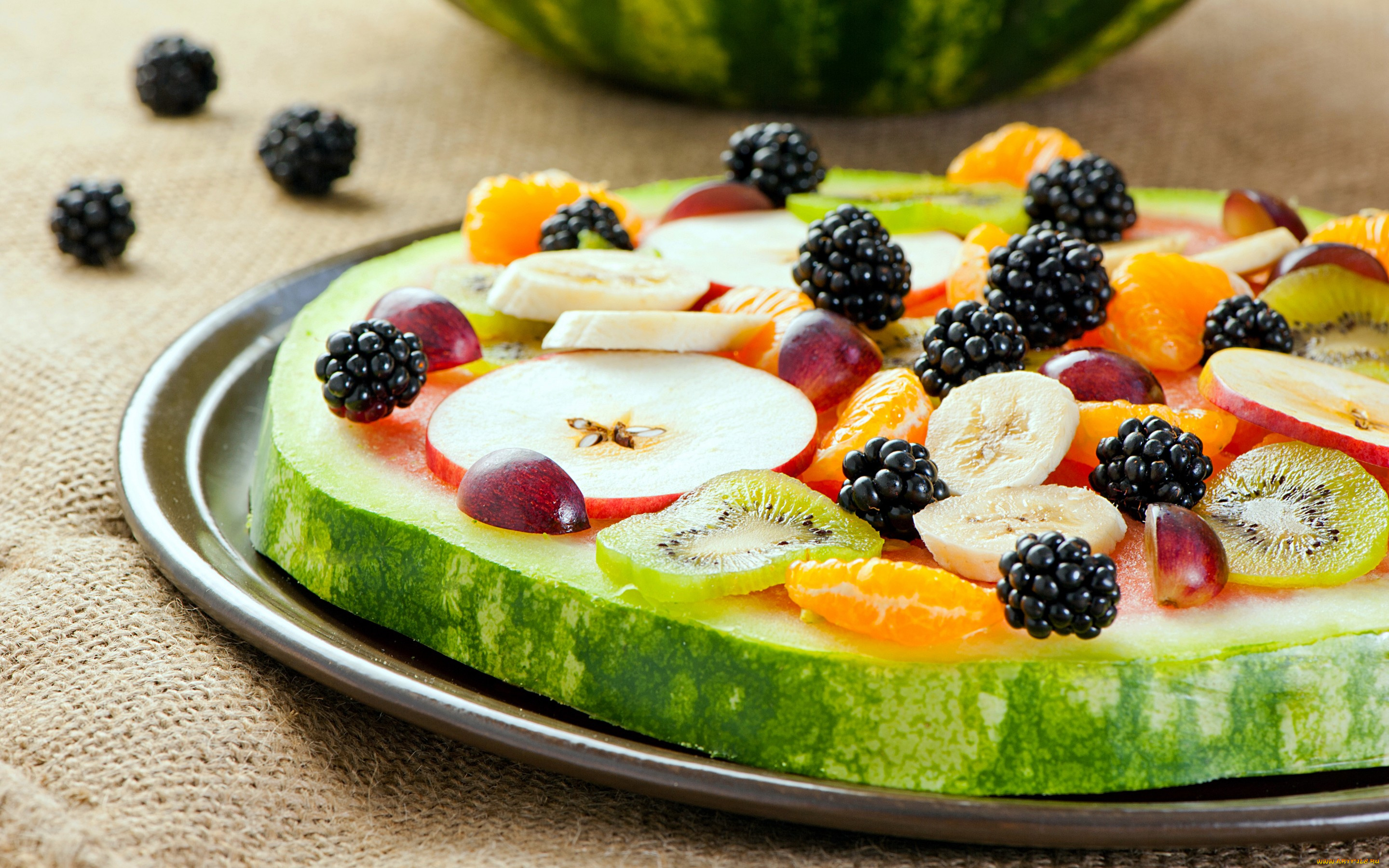 еда, фрукты, , ягоды, watermelon, apple, blackberry, grape, fruit, арбуз, киви, яблоко, банан, ежевика, виноград