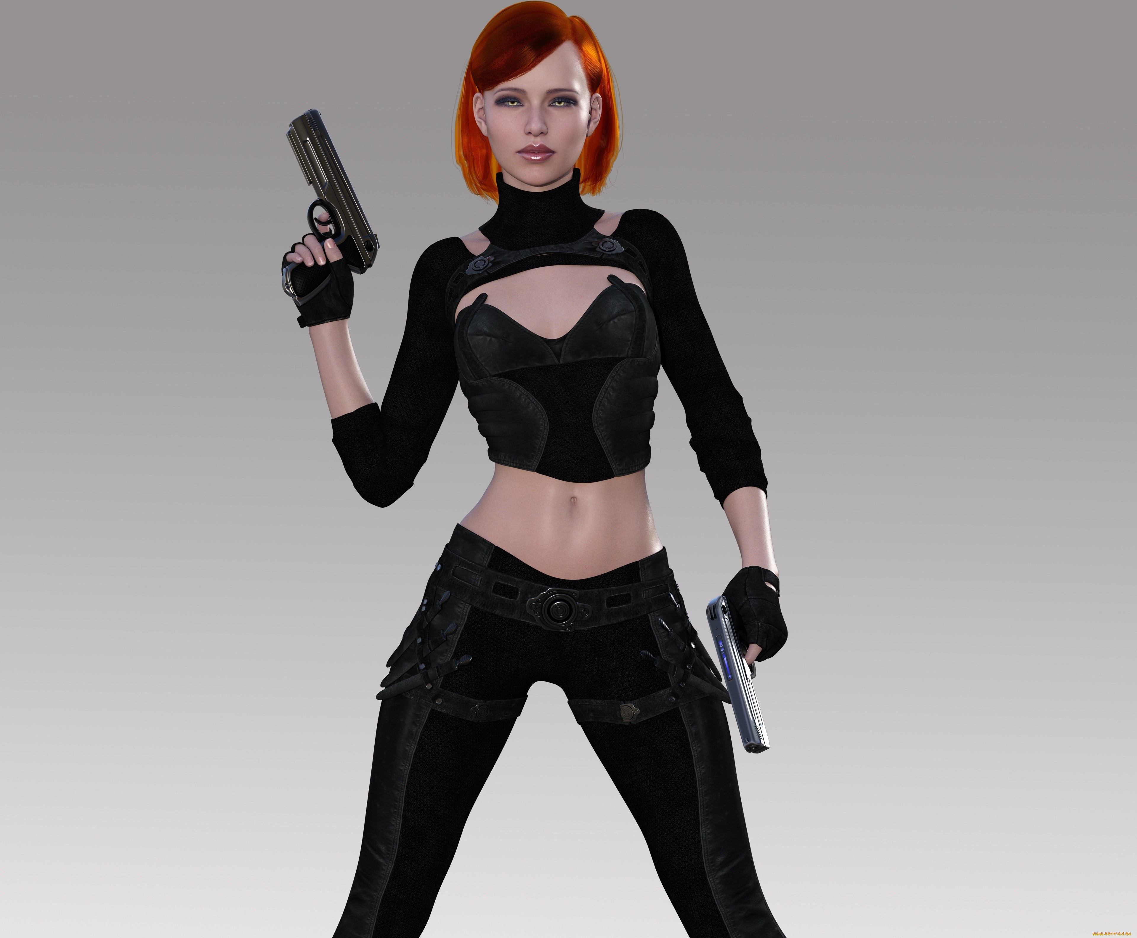 3д, графика, люди, , people, девушка, взгляд, фон, рыжая, оружие