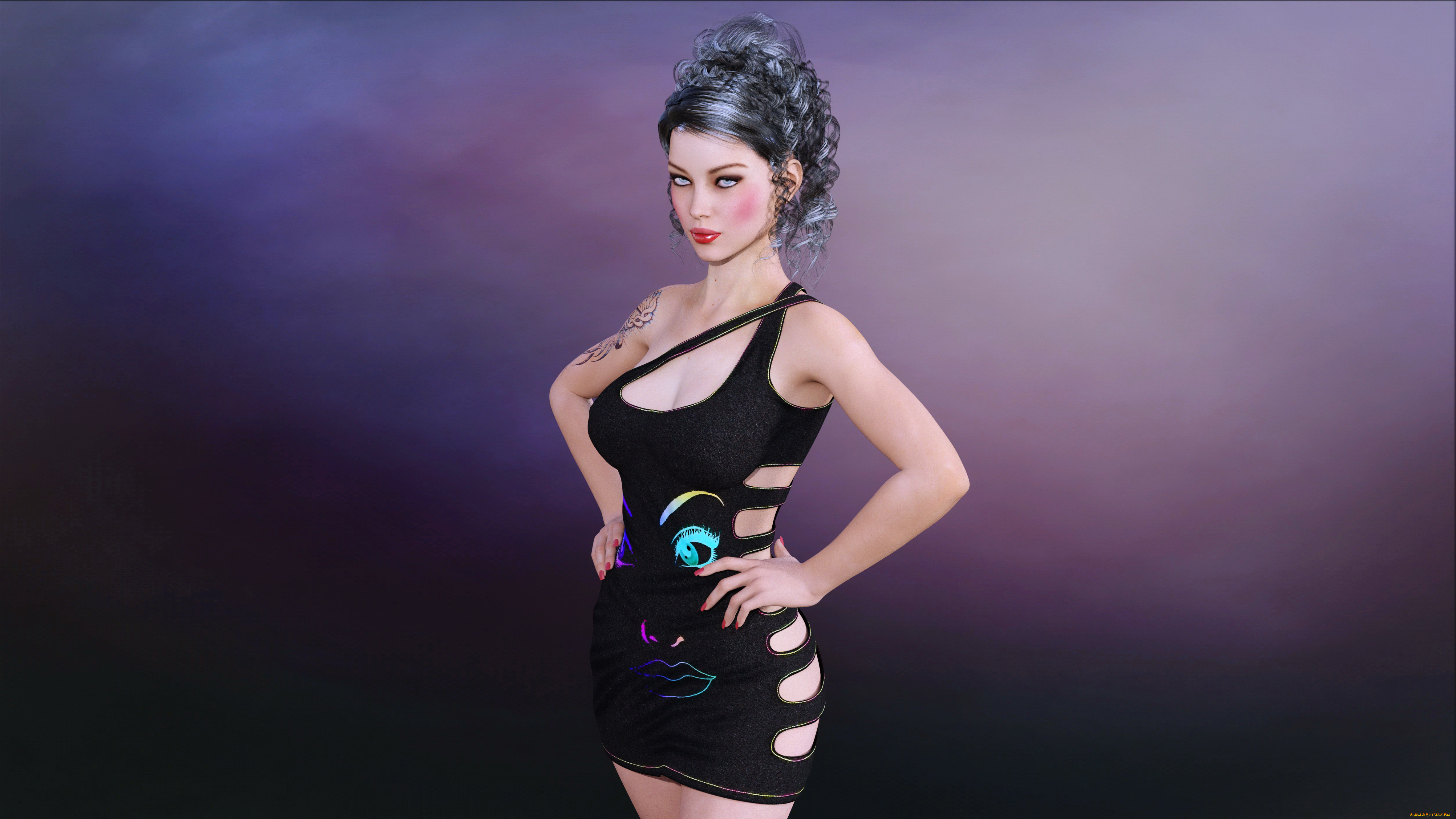 3д, графика, люди, , people, девушка, взгляд, фон