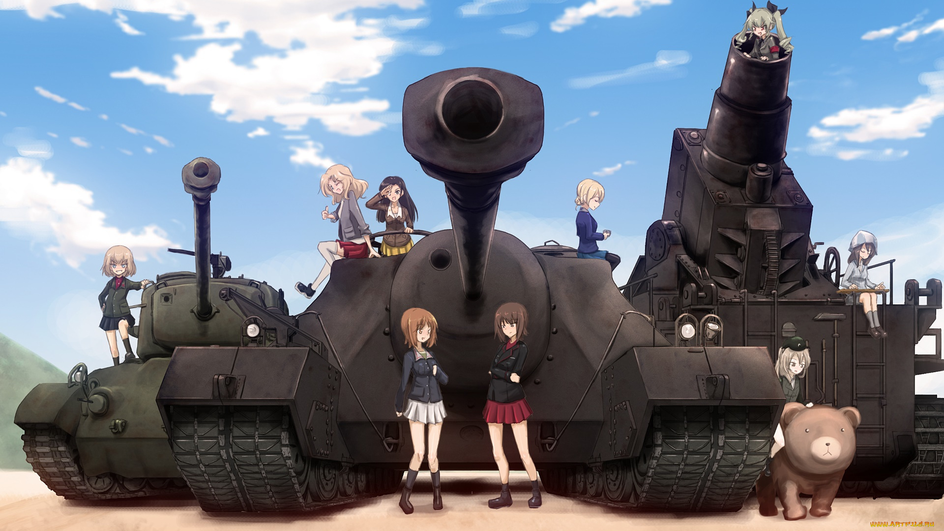 аниме, girls, und, panzer, фон, взгляд, девушки