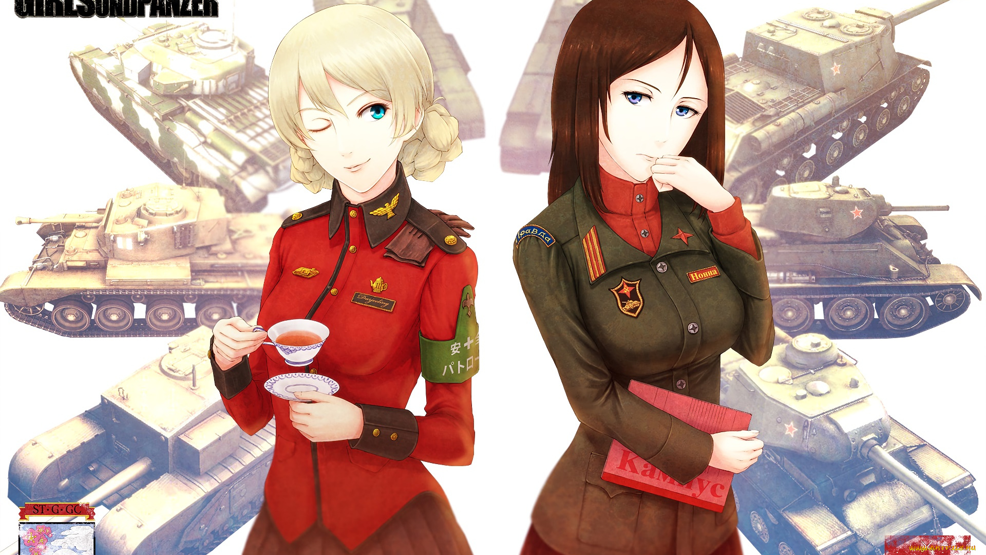аниме, girls, und, panzer, фон, взгляд, девушки