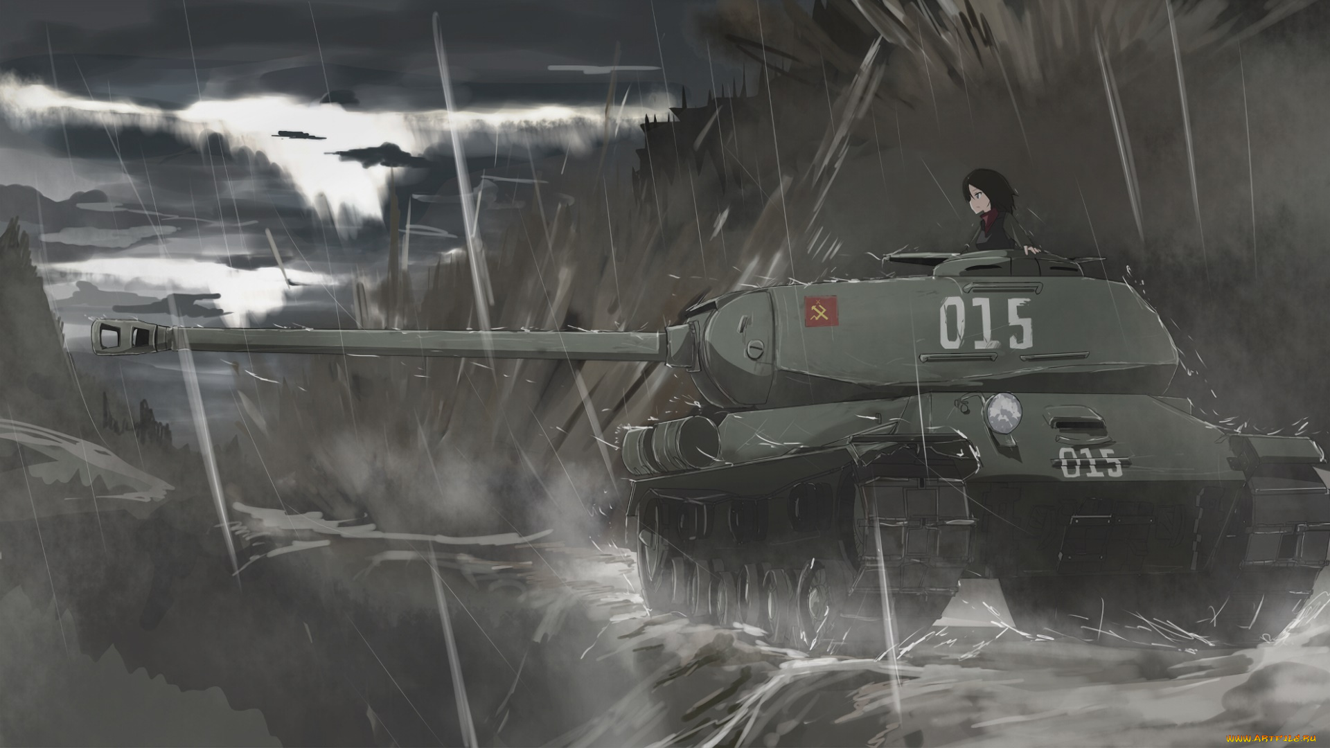 аниме, girls, und, panzer, взгляд, фон, девушка