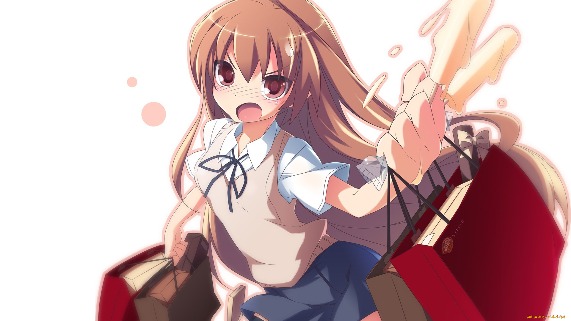 аниме, toradora, девушка, взгляд, фон