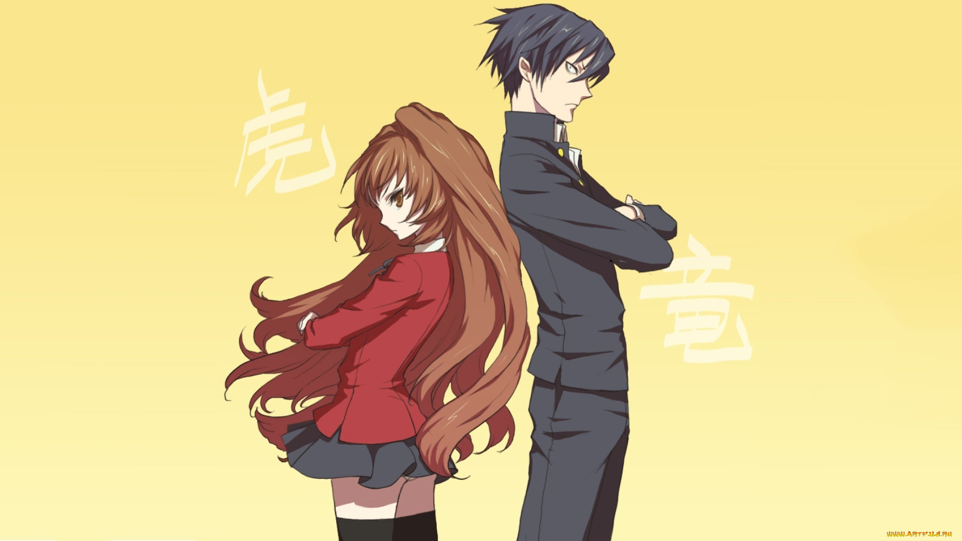 аниме, toradora, девушка, взгляд, фон, парень
