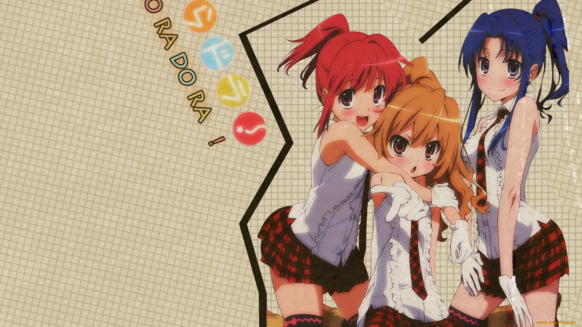 аниме, toradora, девушки, взгляд, фон