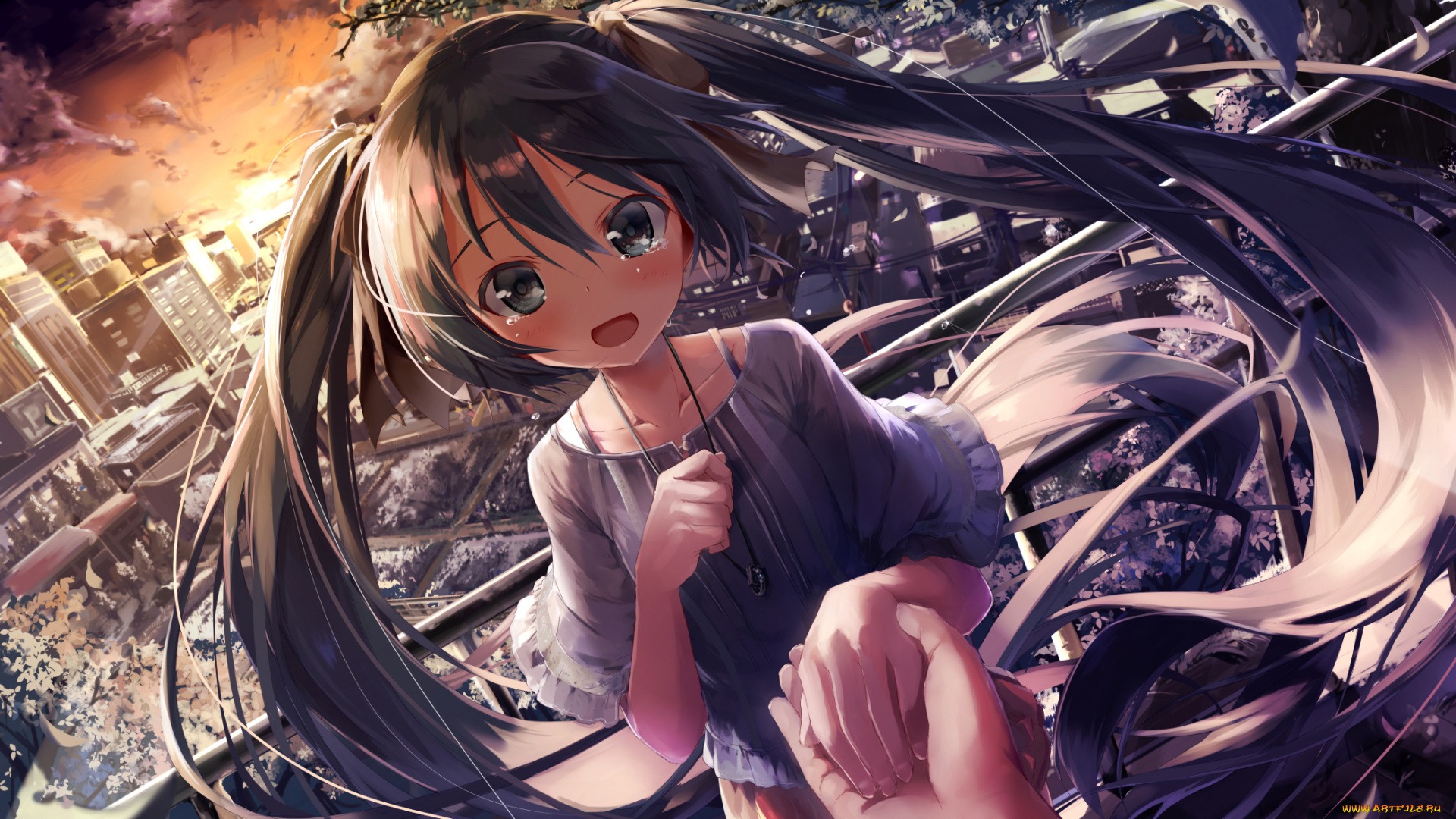 аниме, vocaloid, девушка, взгляд, фон