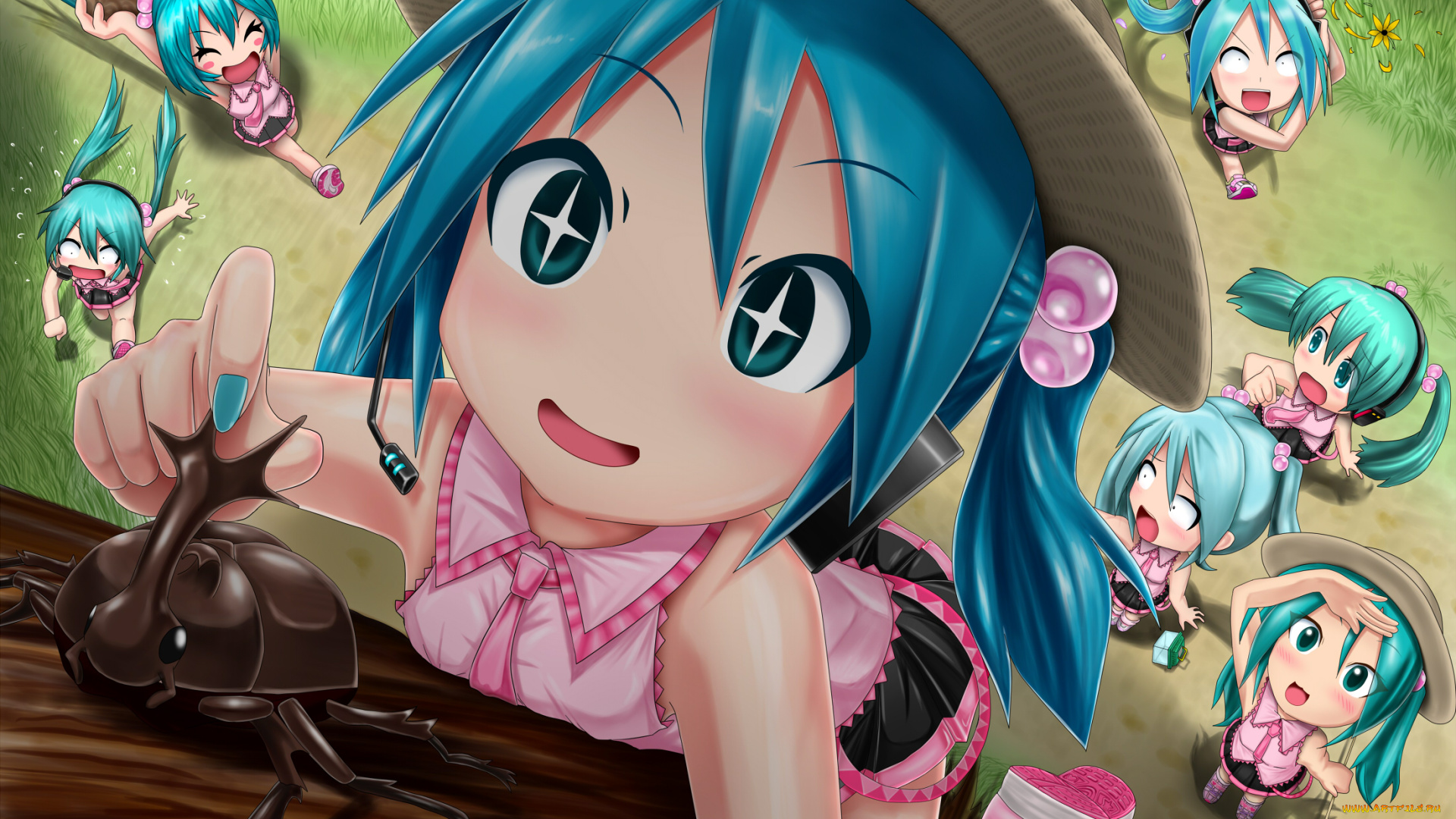 аниме, vocaloid, девушка, взгляд, фон