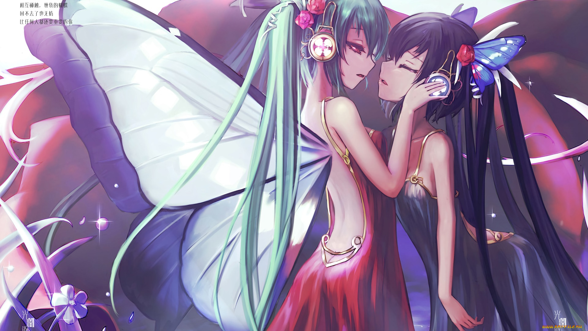 аниме, vocaloid, девушка, взгляд, фон