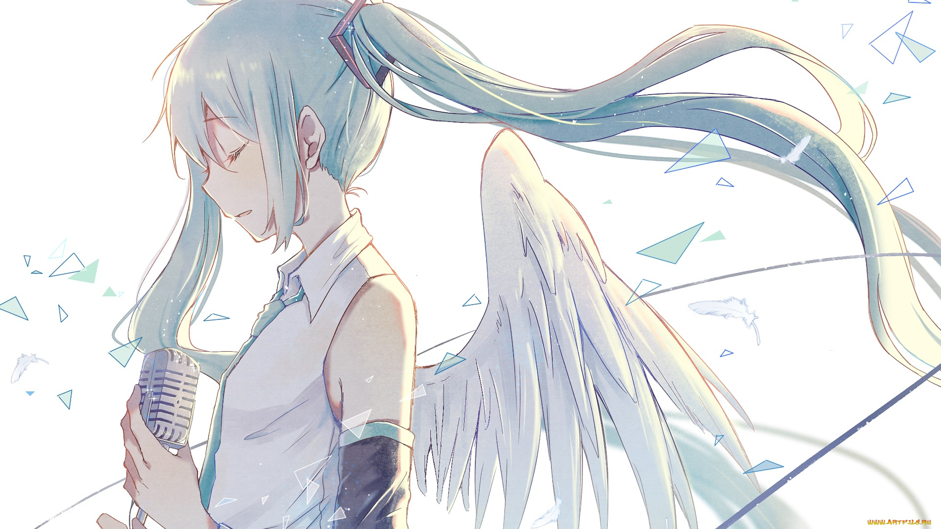 аниме, vocaloid, девушка, взгляд, фон