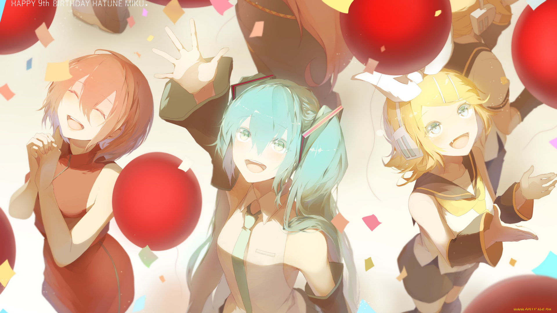 аниме, vocaloid, девушки, взгляд, фон