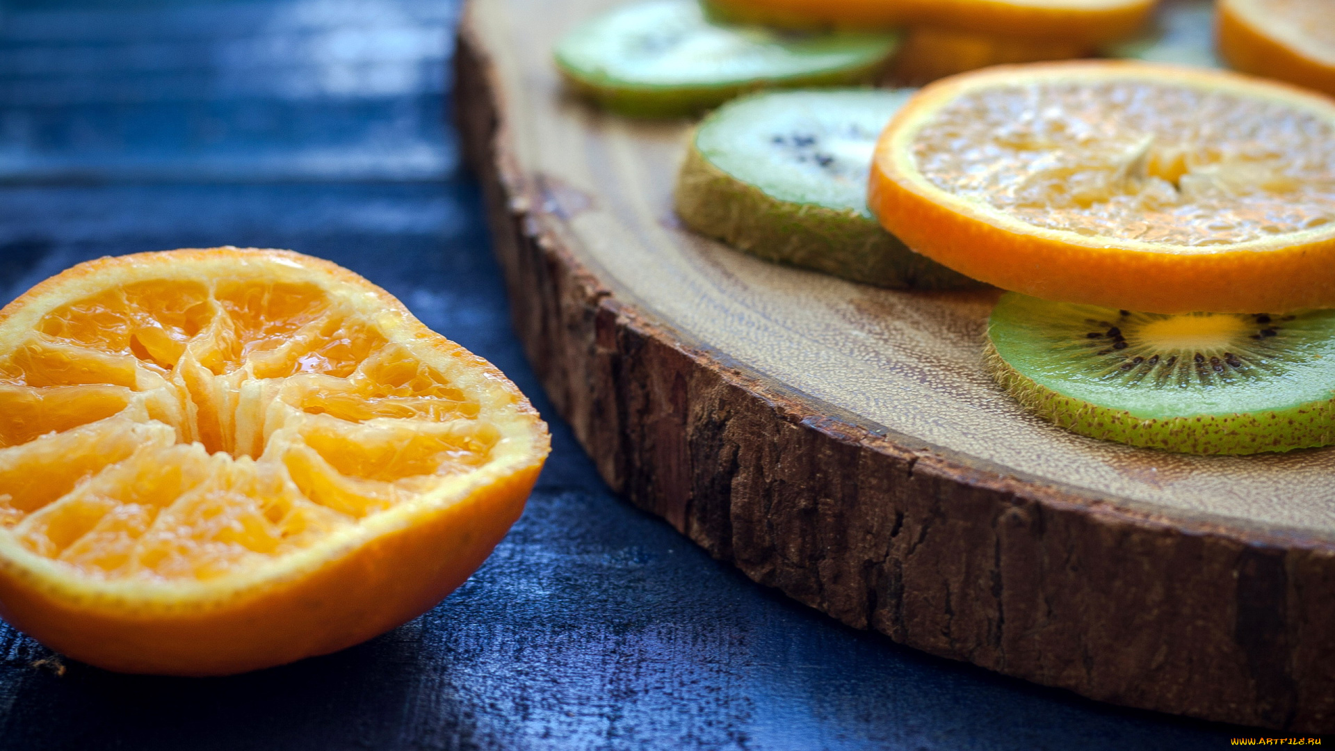 еда, цитрусы, ломтики, киви, апельсин