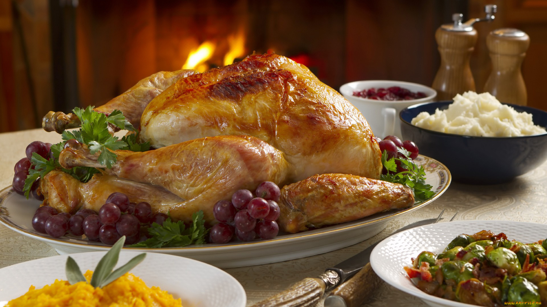 еда, мясные, блюда, курица, запеченная, виноград, блюдо