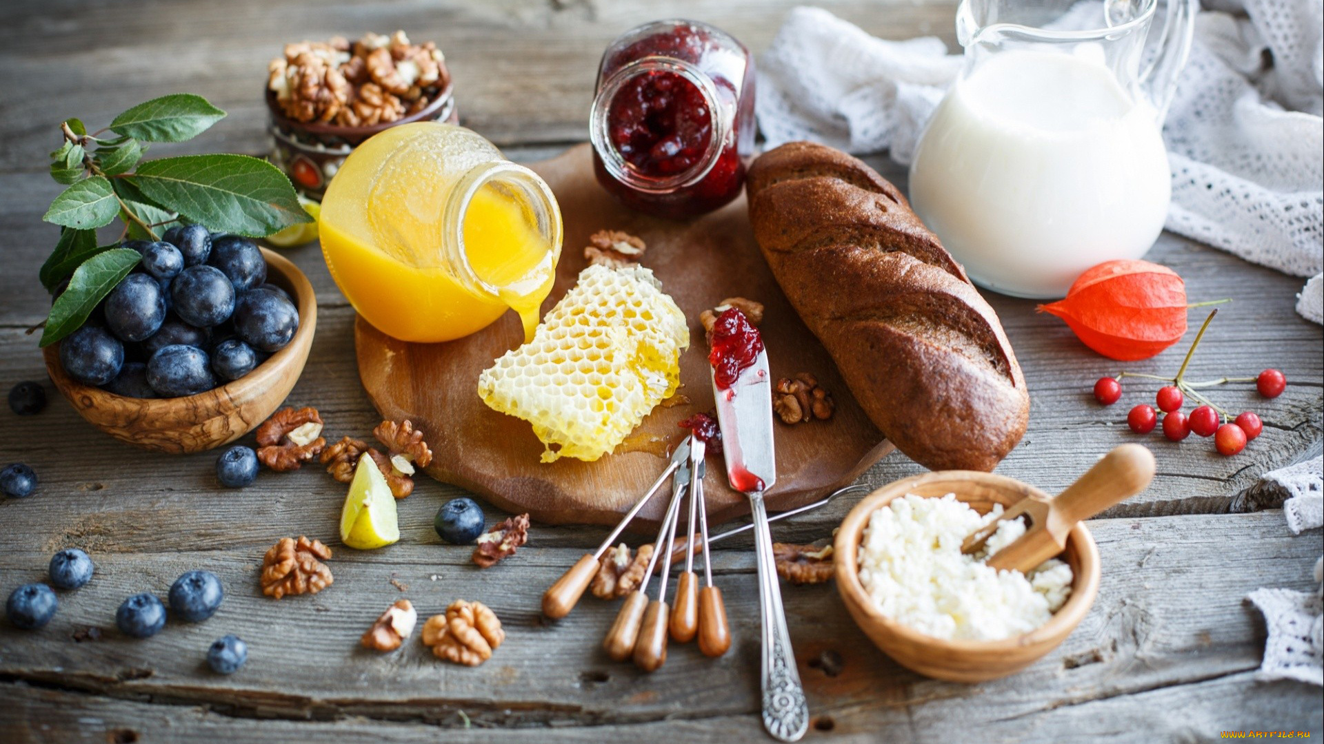 еда, разное, мед, соты, варенье, сливы, молоко, физалис, орехи