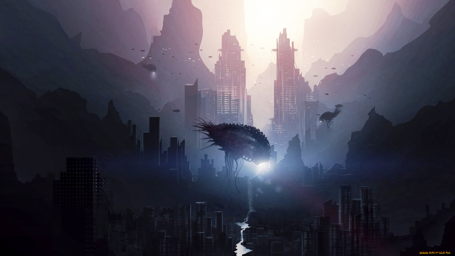 фэнтези, иные, миры, , иные, времена, город, здания, существа, река, дома