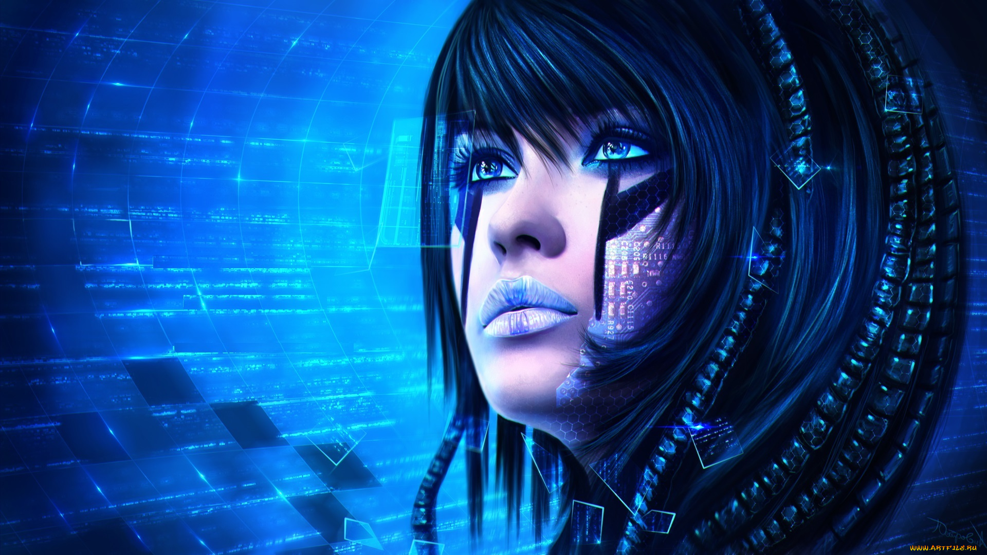 фэнтези, роботы, , киборги, , механизмы, технологии, взгляд, лицо, девушка, sci-fi, арт, фантастика