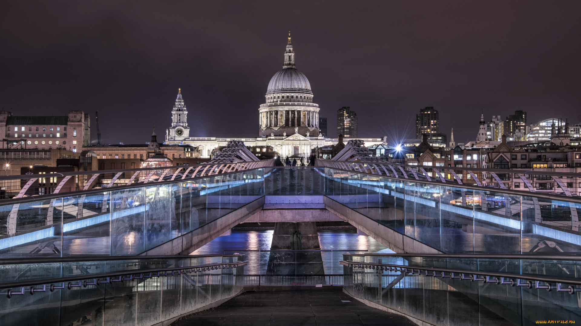 london, millennium, footbridge, города, лондон, , великобритания, ночь, огни, река