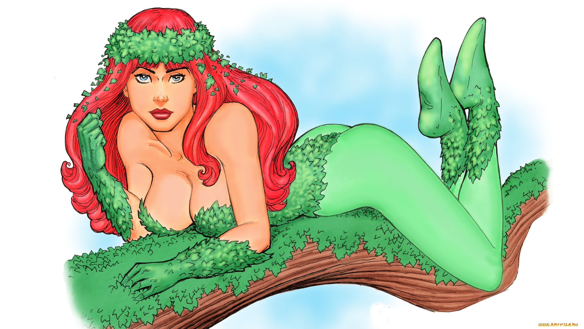 рисованное, комиксы, фон, девушка, листва, униформа, взгляд