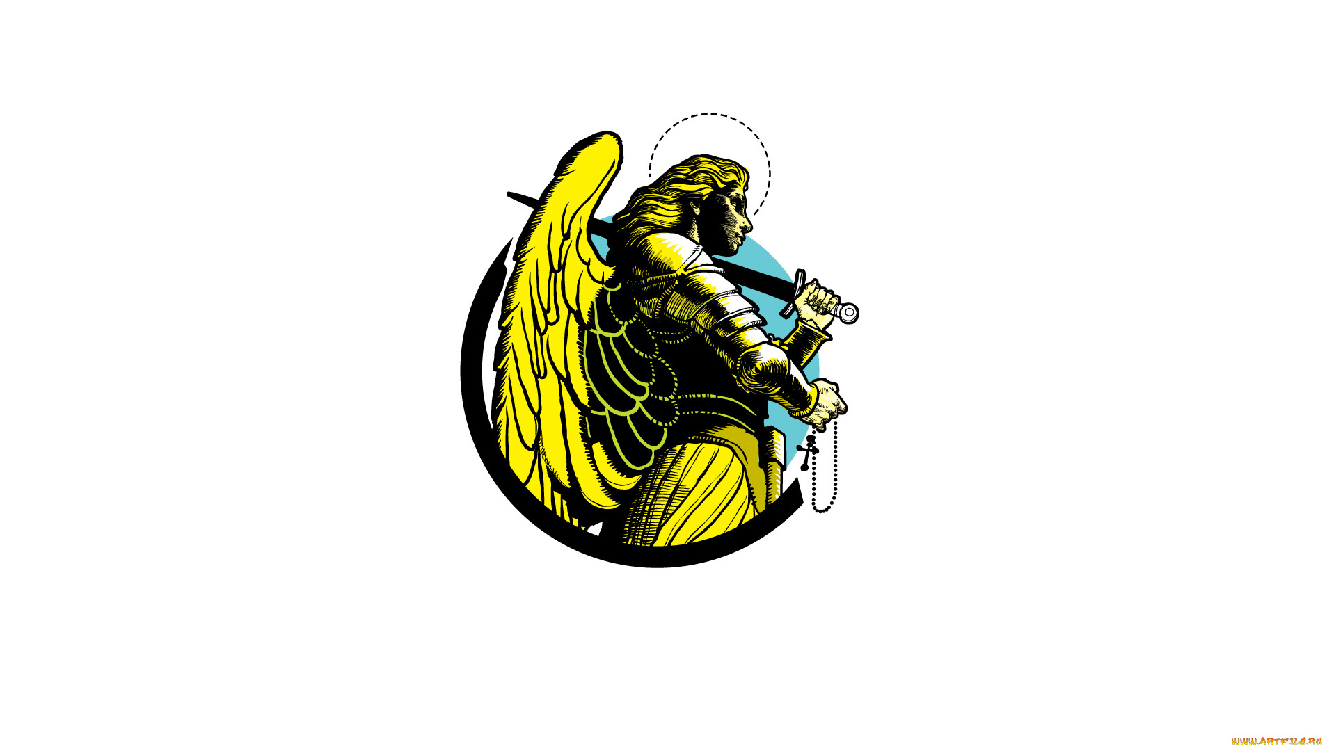 рисованное, минимализм, крестик, меч, крылья, девушка