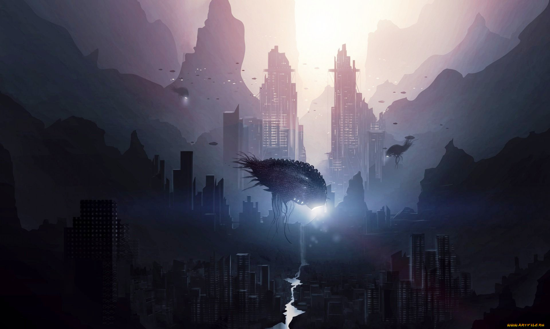 фэнтези, иные, миры, , иные, времена, город, здания, существа, река, дома