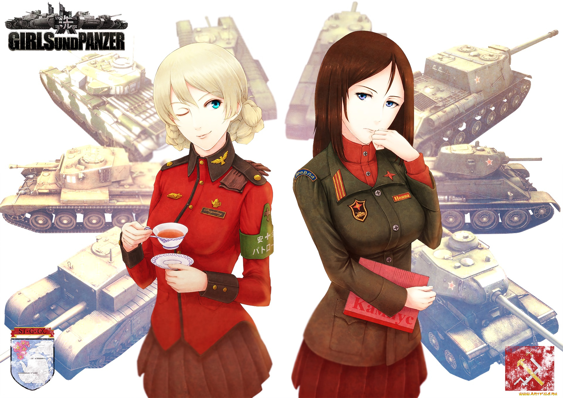аниме, girls, und, panzer, фон, взгляд, девушки