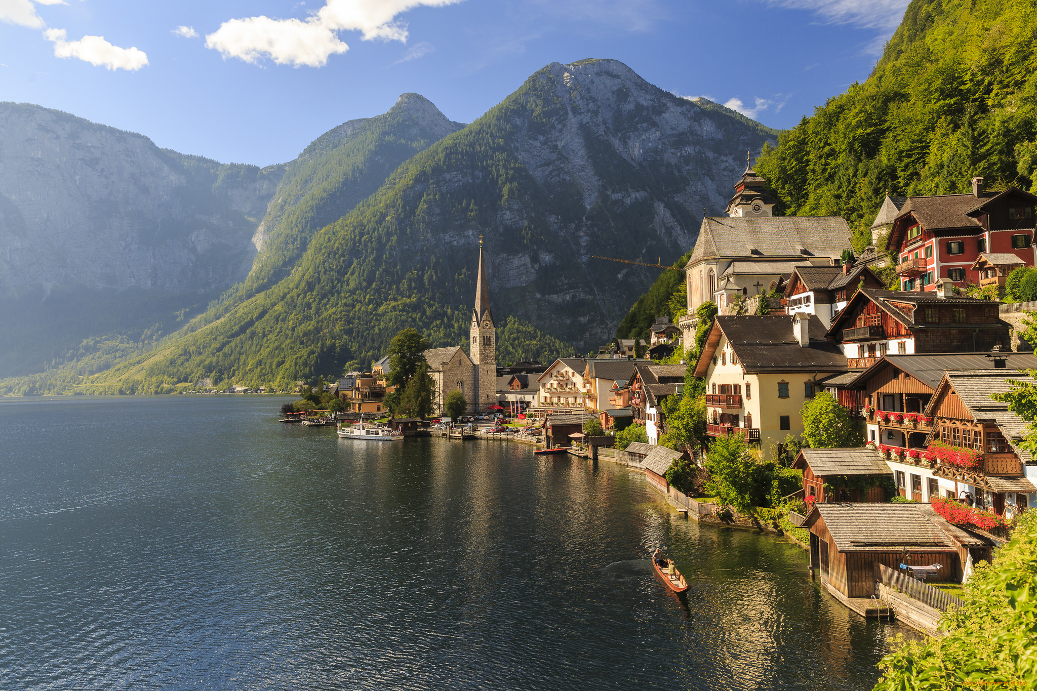 hallstatt, города, -, панорамы, озеро, горы