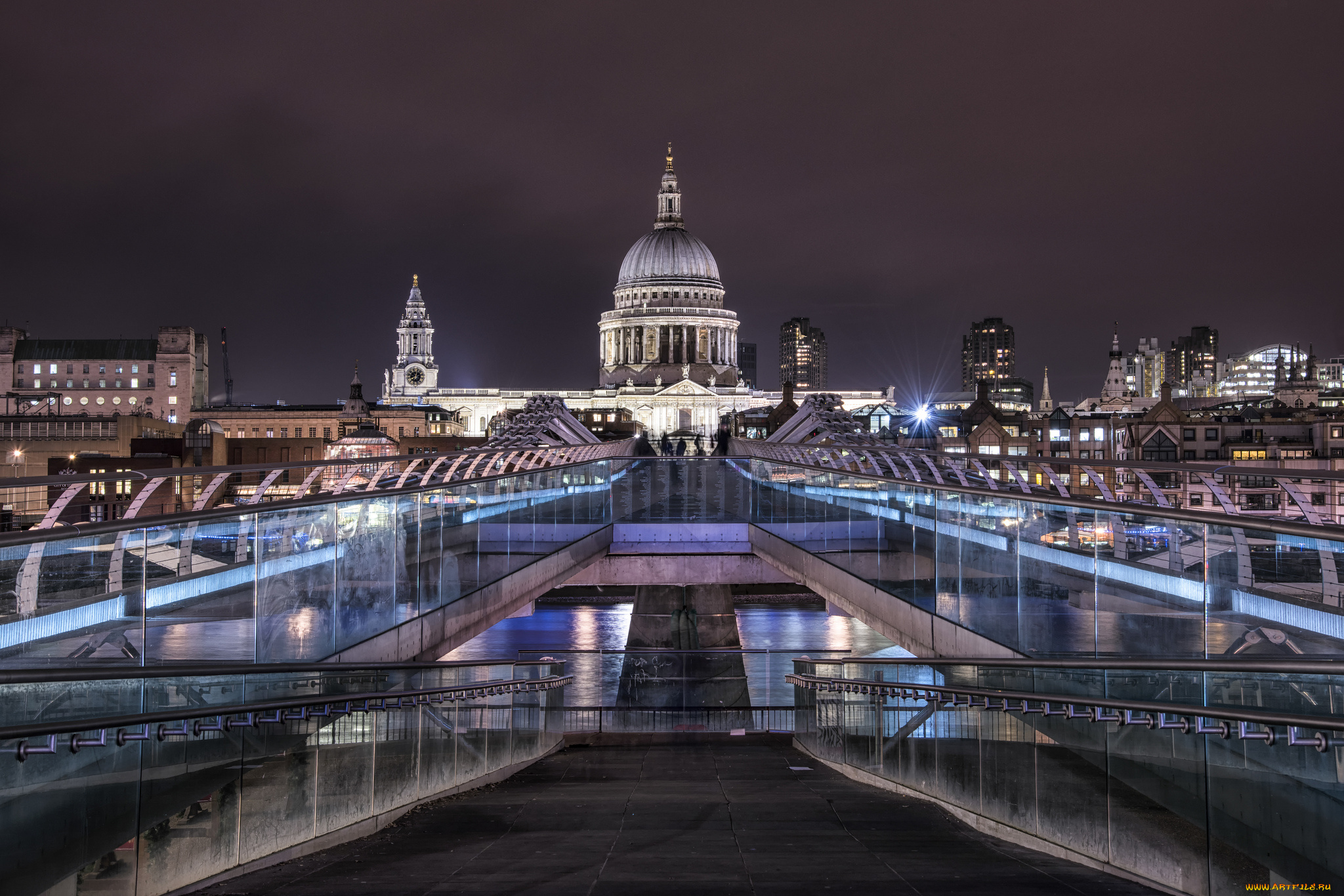 london, millennium, footbridge, города, лондон, , великобритания, ночь, огни, река