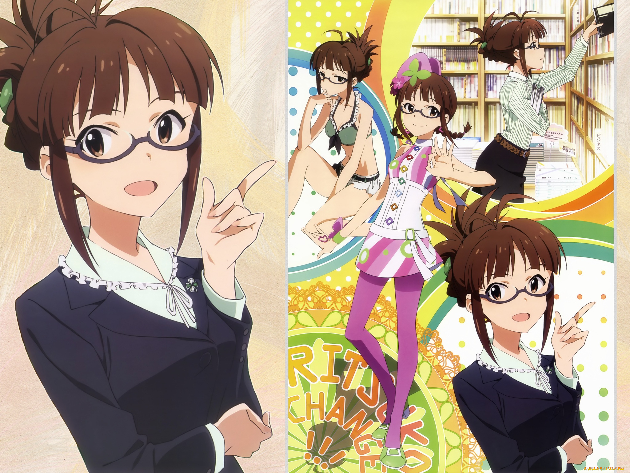 аниме, idolm@ster, взгляд, фон, девушки