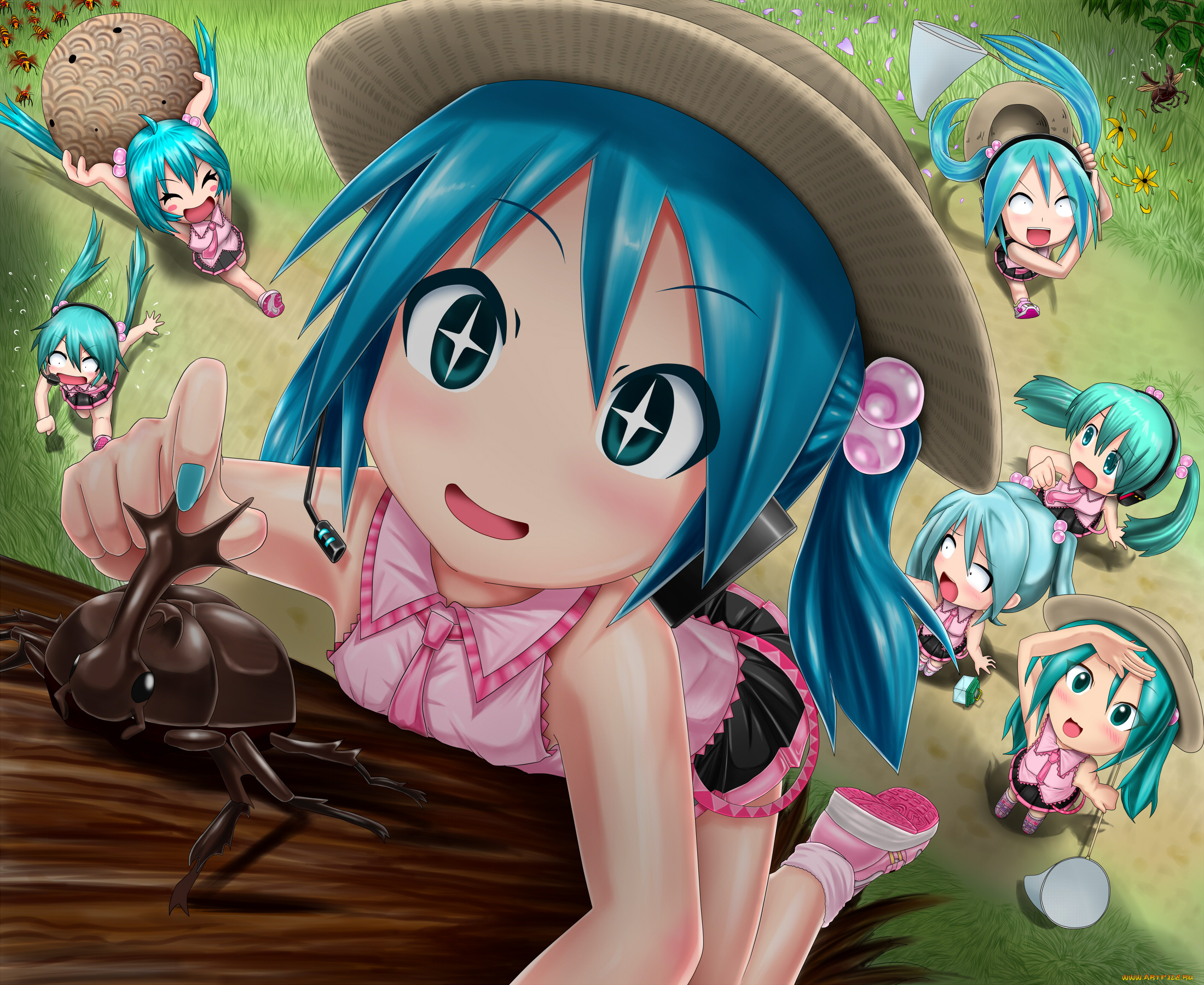 аниме, vocaloid, девушка, взгляд, фон