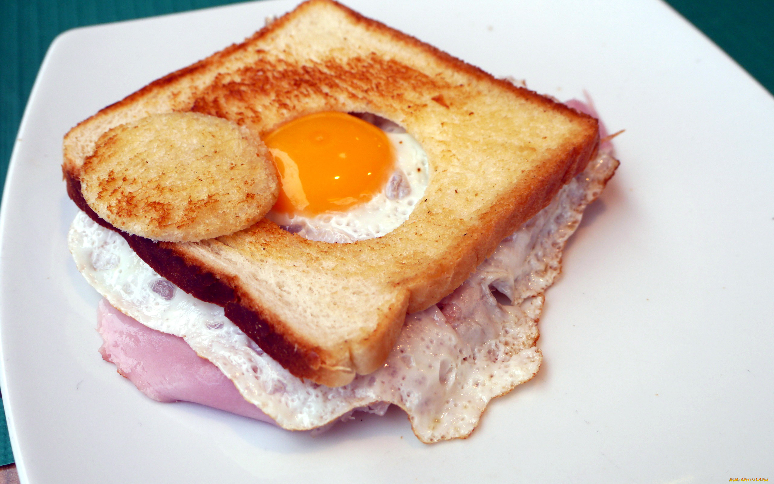 еда, Яичные, блюда, обжаренный, хлеб, глазунья