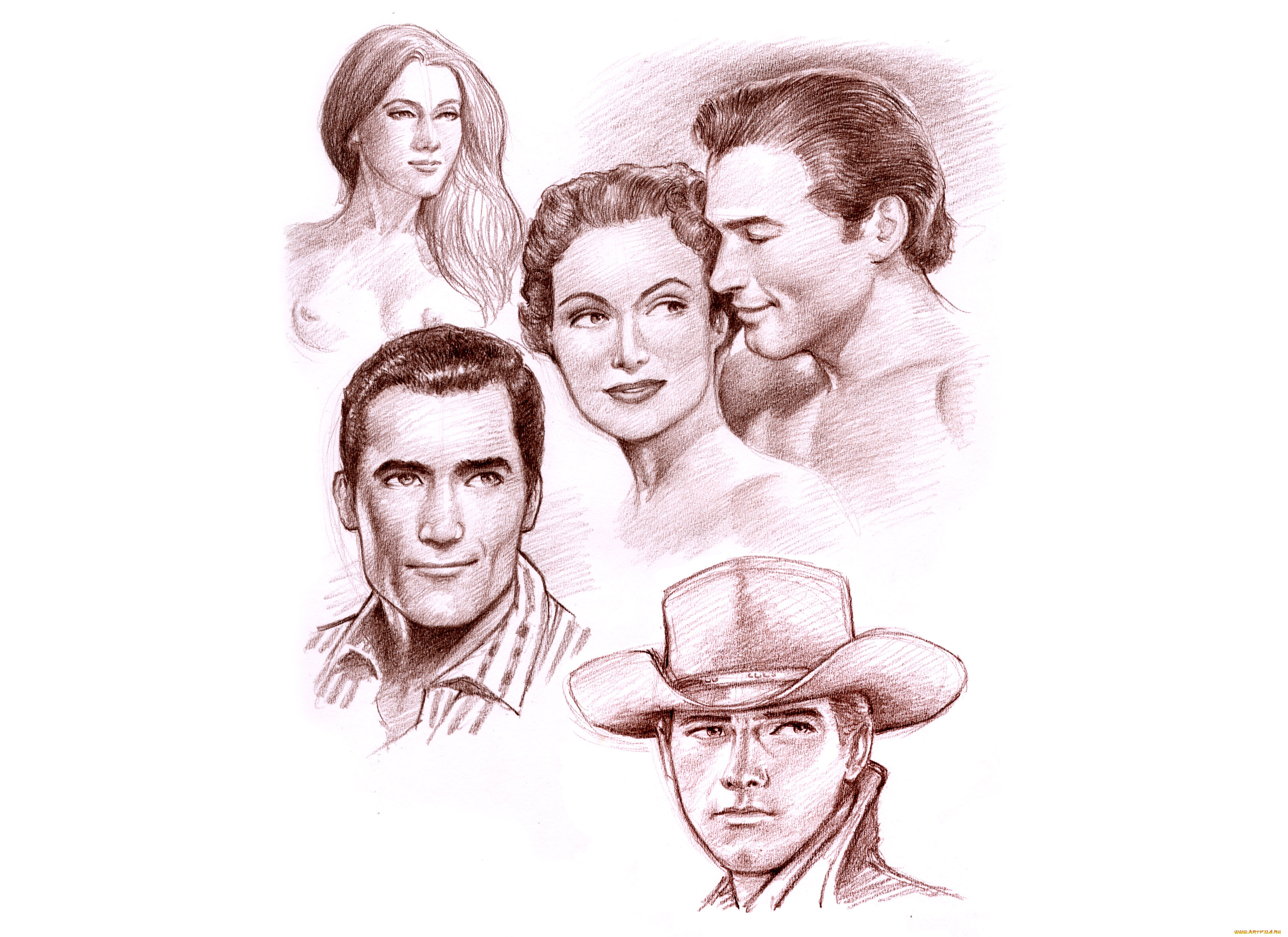 рисованное, кино, мужчина, девушка, фон, портрет, скетч