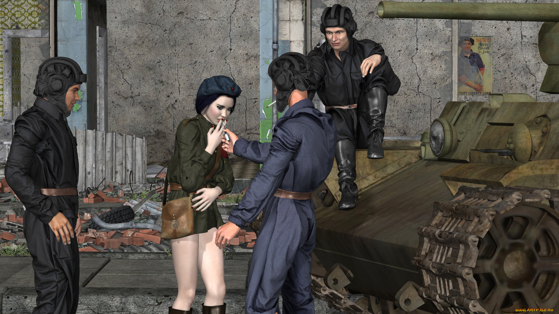 3д, графика, армия, , military, взгляд, девушка, фон