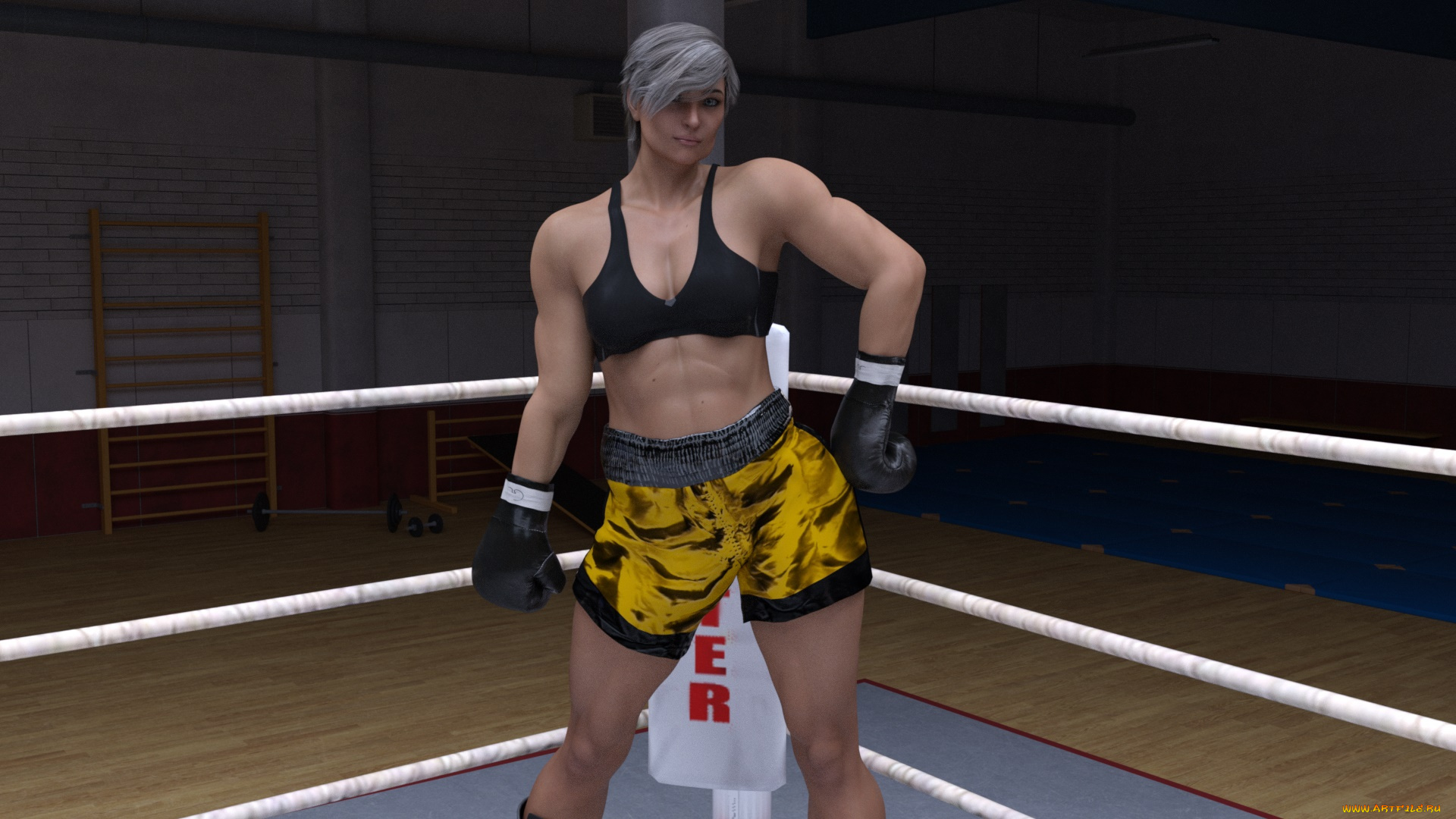 3д, графика, спорт, , sport, девушки, взгляд, фон, грудь, ринг, бокс