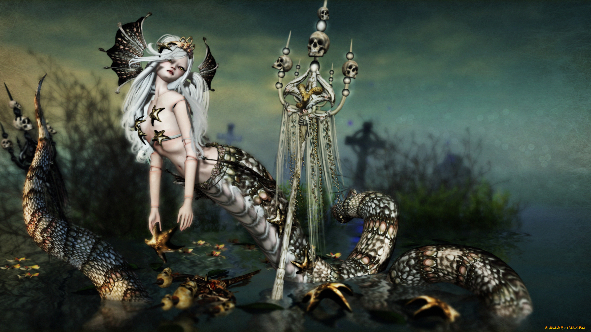 фэнтези, существа, snake, skull, by, kynne, mythologic, lamia, monster