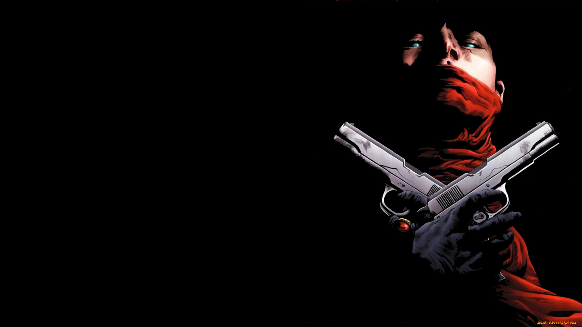 рисованное, комиксы, взгляд, пистолеты