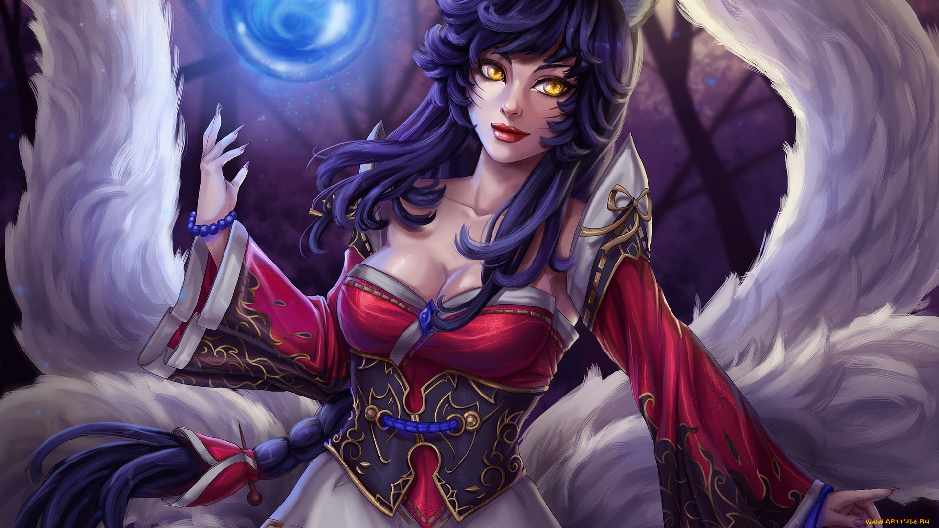 видео, игры, league, of, legends, девушка, магия, шар, взгляд, ahri