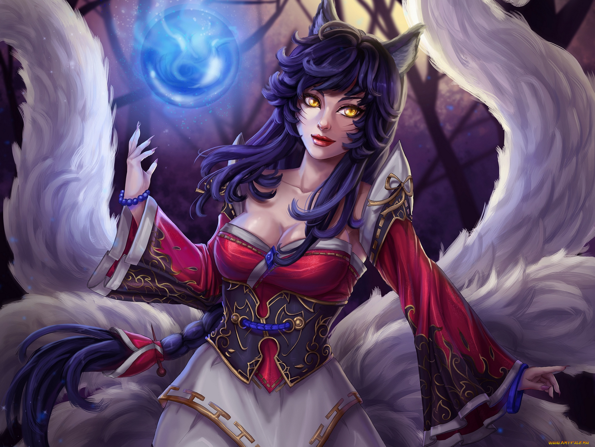 видео, игры, league, of, legends, девушка, магия, шар, взгляд, ahri