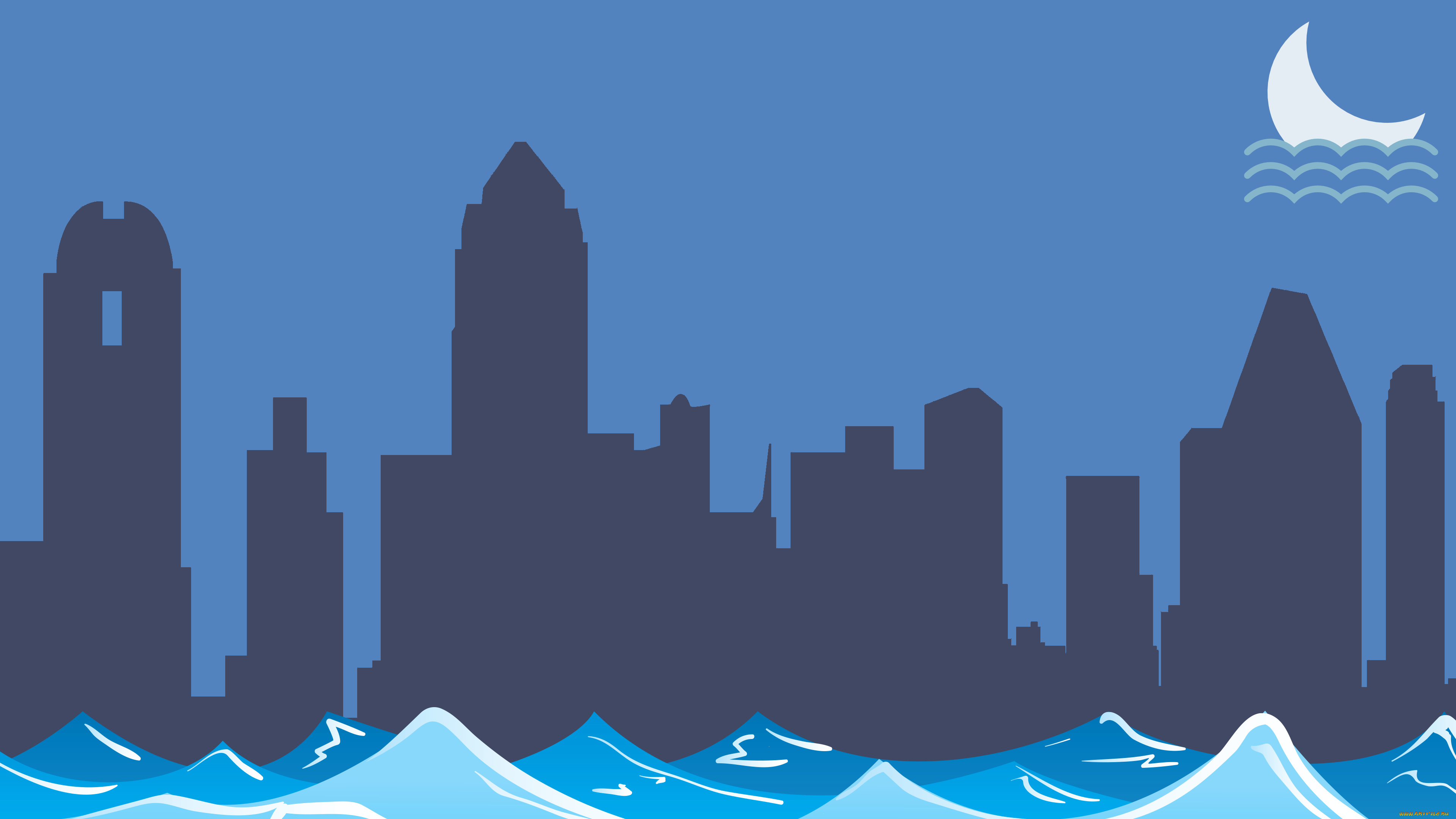 векторная, графика, город, , city, волны, дома, город