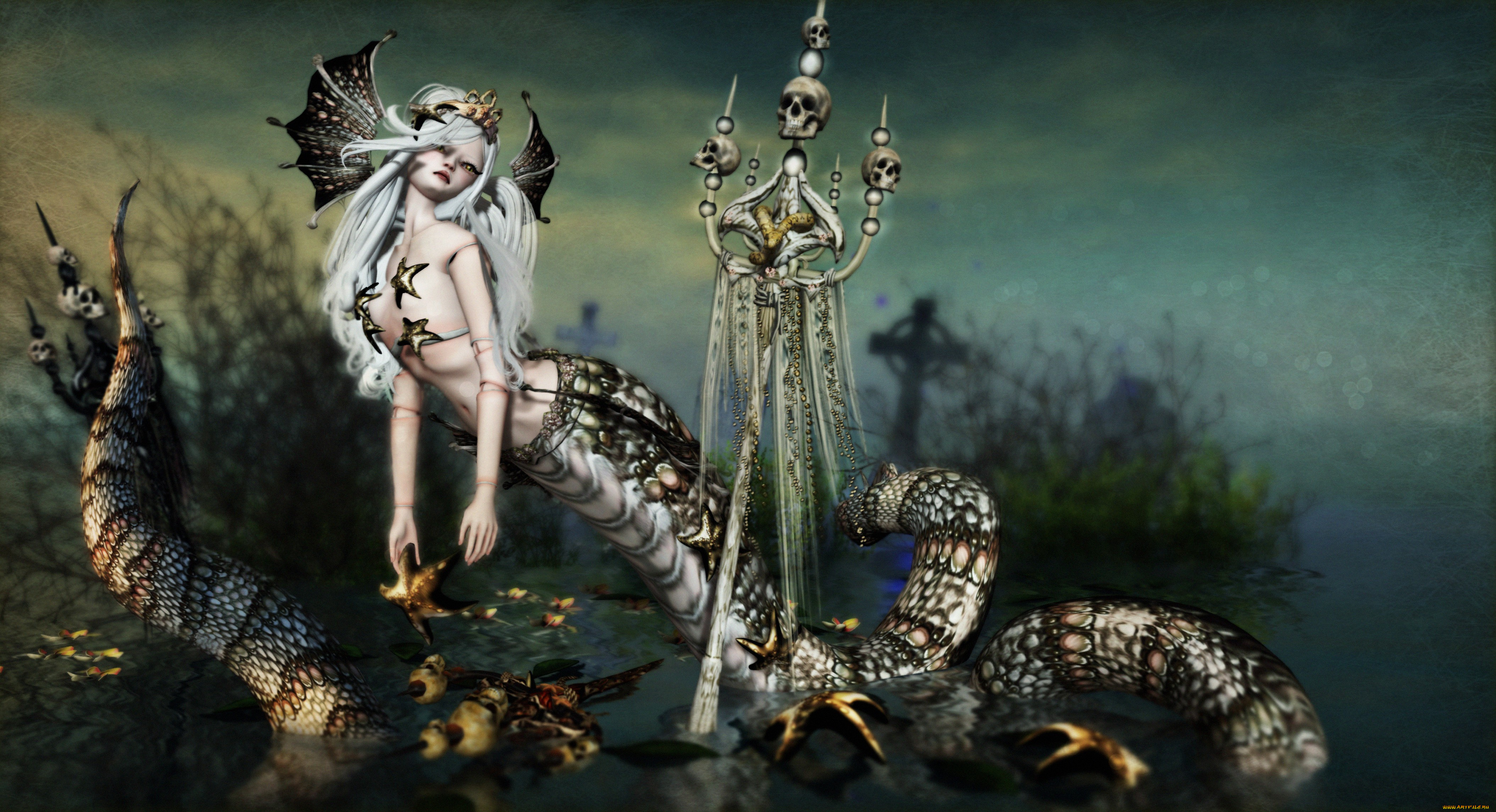 фэнтези, существа, snake, skull, by, kynne, mythologic, lamia, monster