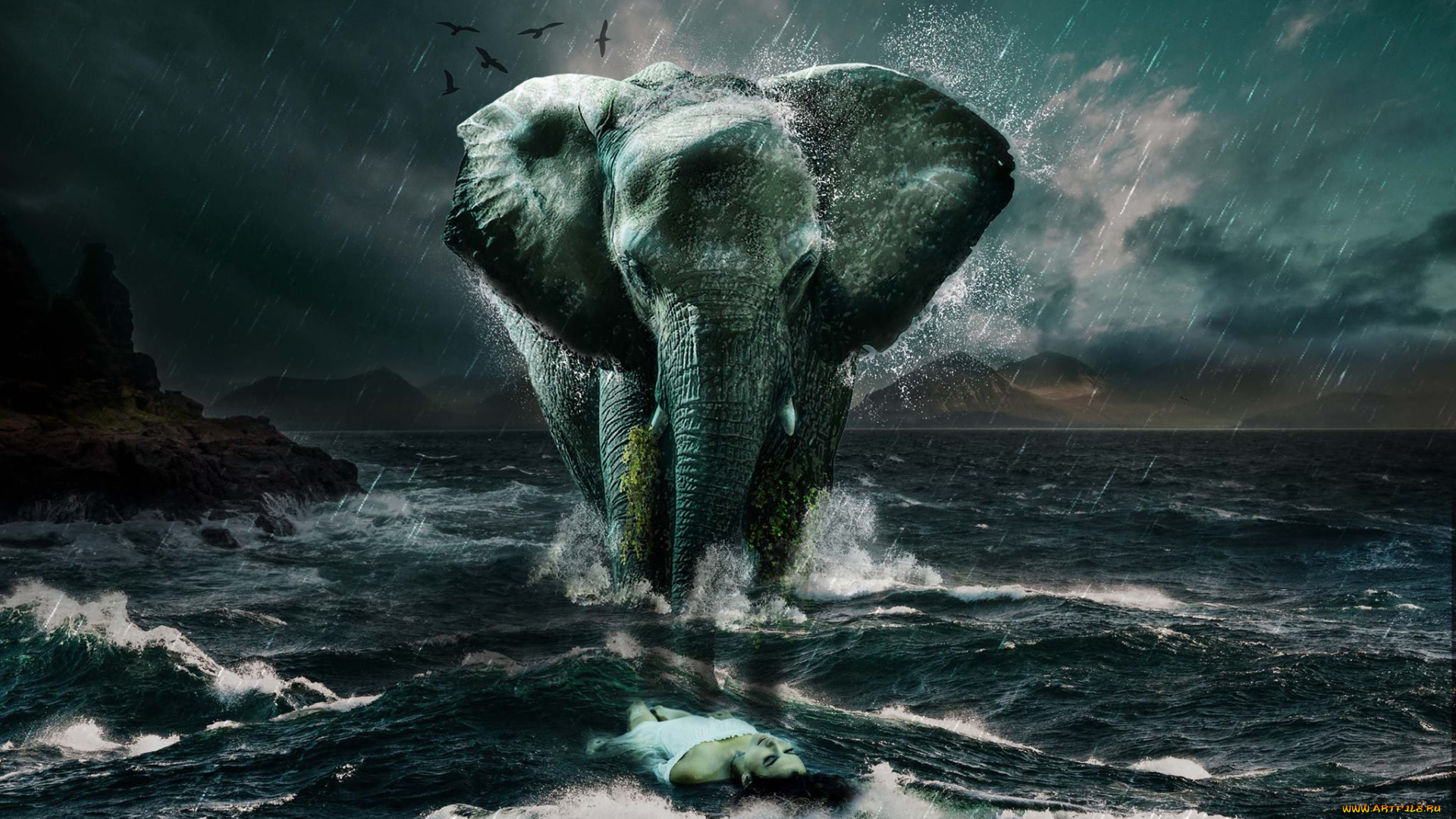 разное, компьютерный, дизайн, wallhaven, вода, слон, природа, девушка, море