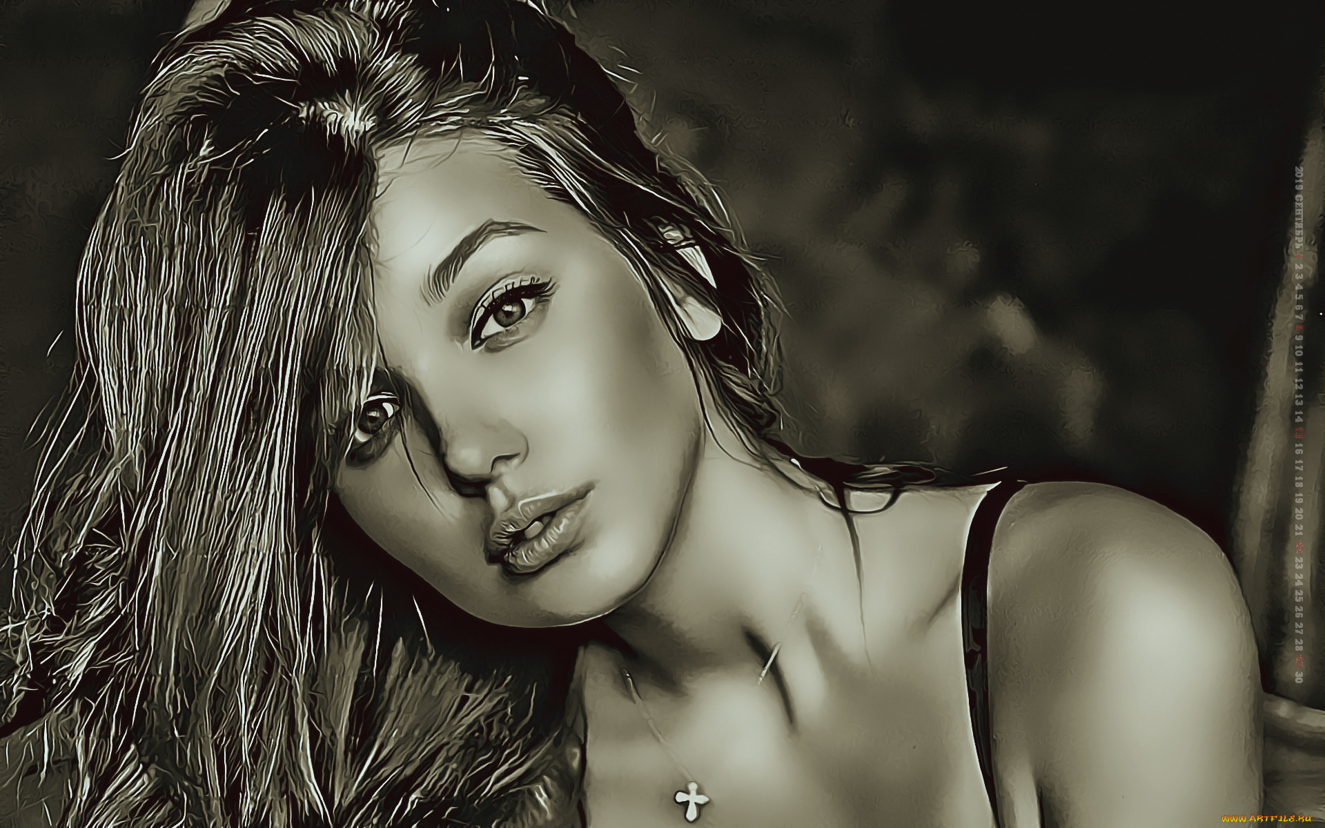 календари, компьютерный, дизайн, крест, женщина, calendar, 2019, взгляд, девушка