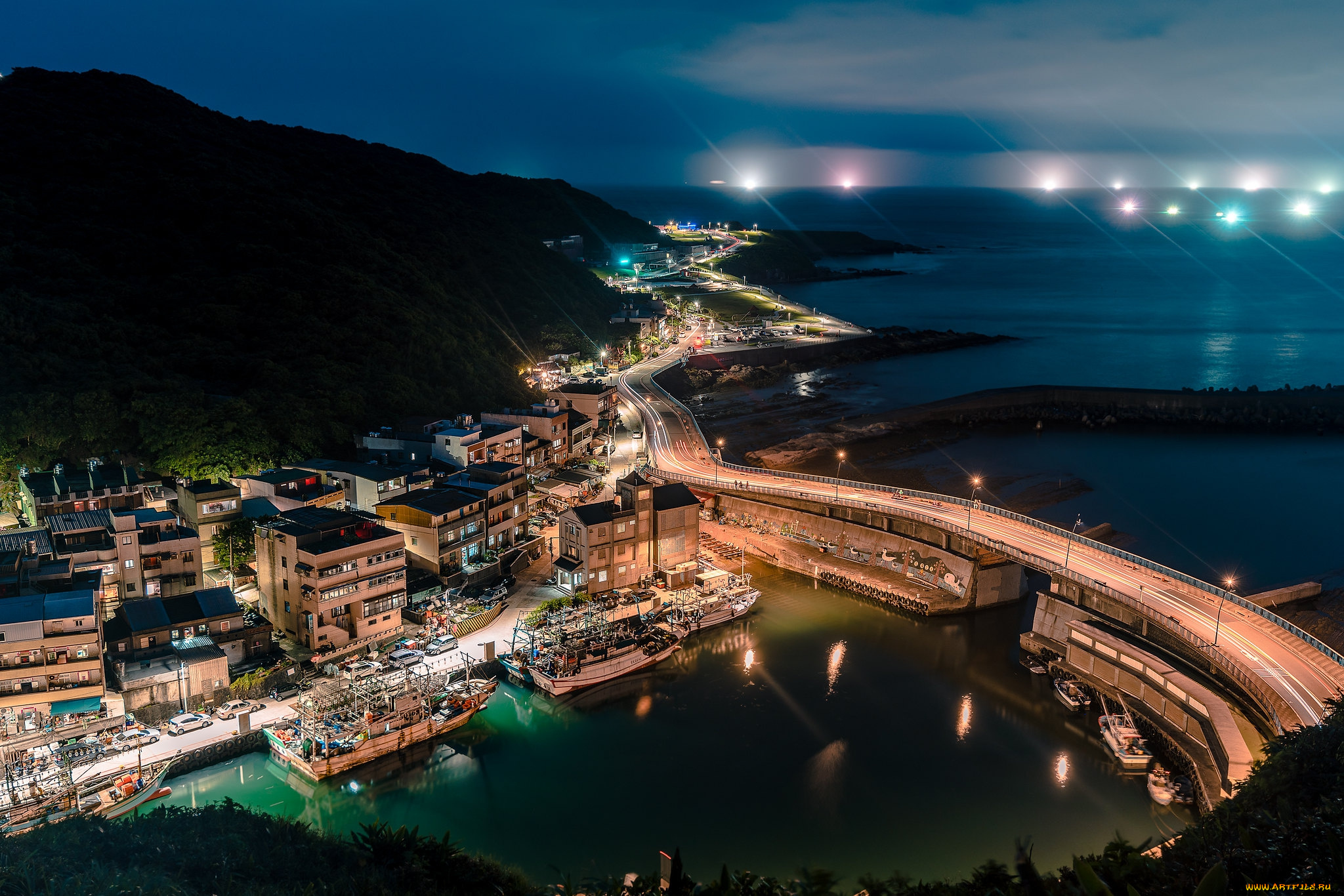 города, -, огни, ночного, города, простор