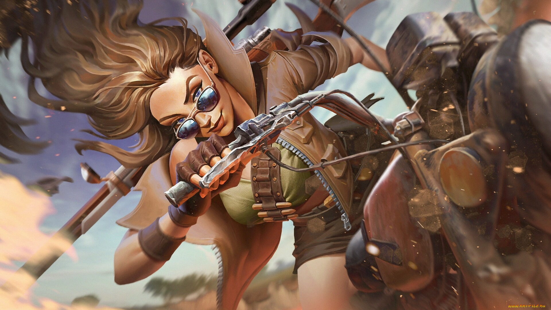 видео, игры, league, of, legends, caitlyn, оружие, мотоцикл, очки