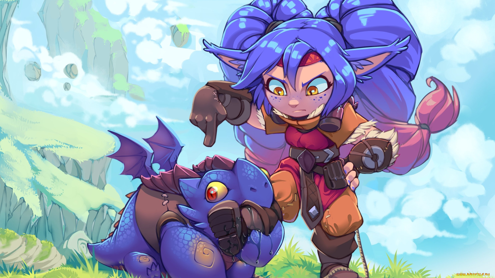 видео, игры, league, of, legends, дракон, нога, скалы, poppy